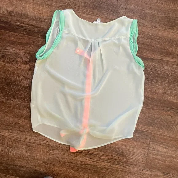 American Eagle Small Sheer Teal Tie Front Tank Top - Picture 4 of 5